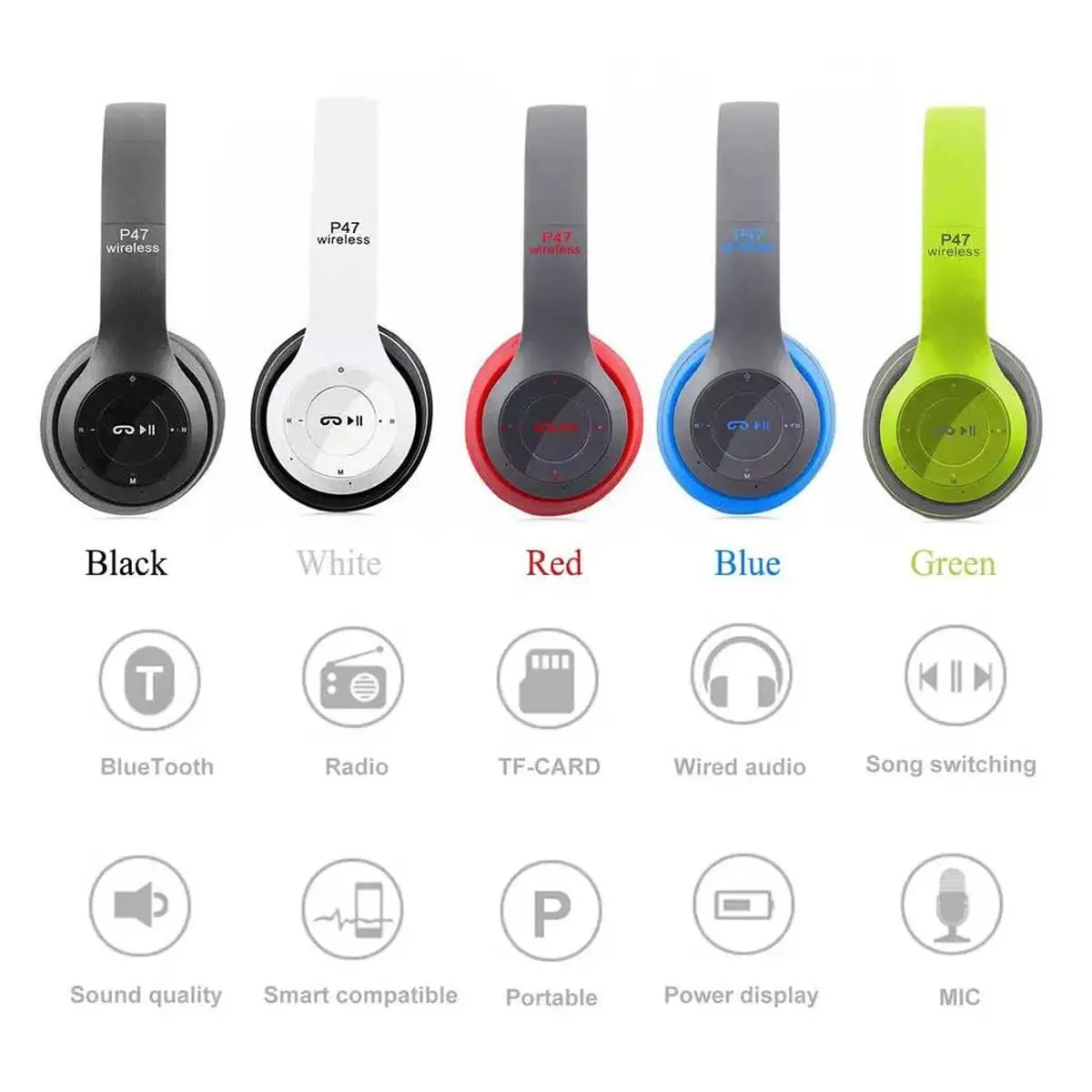 P47 On Ear Wireless Headphones Dynamic Plastic Mobile Phone Earphone with Volume Control / with Microphone / Noise-isolating Headset SK Ansha Mart