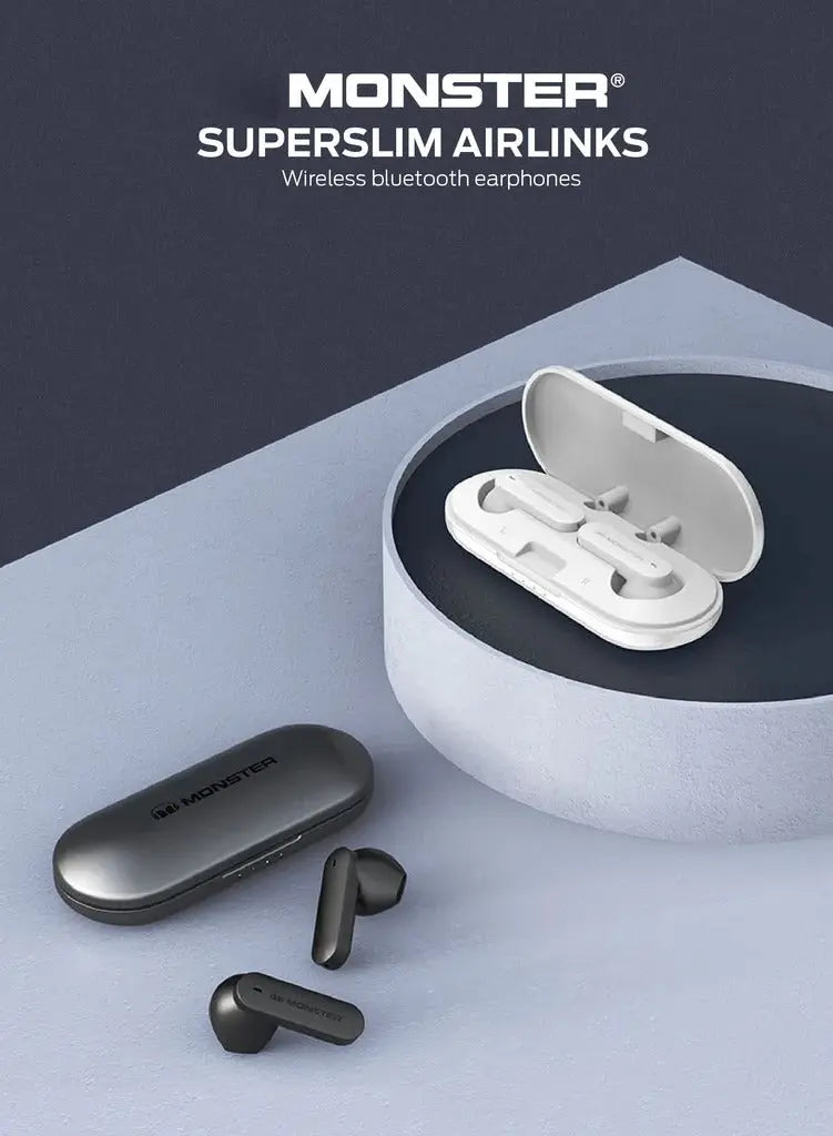 Monster SuperSlim AirLinks Wireless Earbuds – Bluetooth 5.2, Deep Bass, Slim Design & Long Battery Earbuds Pakistan SK Ansha Mart